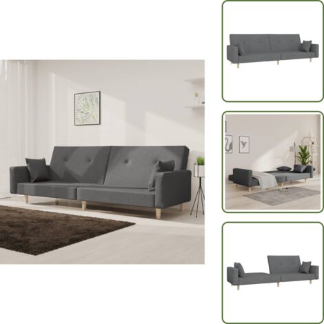 The Living Store Divano Letto a 2 Posti con 2 Cuscini Grigio Chiaro in Tessuto - Letto a 2 posti