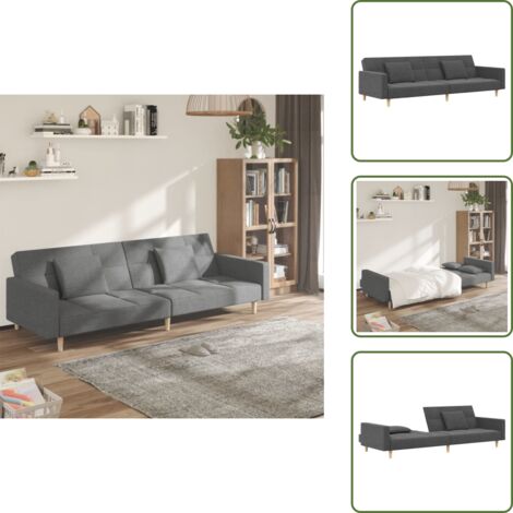 The Living Store Divano Letto a 2 Posti con 2 Cuscini Grigio Chiaro in Tessuto - Letto a 2 posti