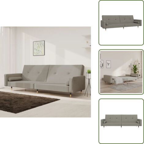 The Living Store Divano Letto a 2 Posti con 2 Cuscini Grigio Chiaro in Velluto - Divano a 2 posti