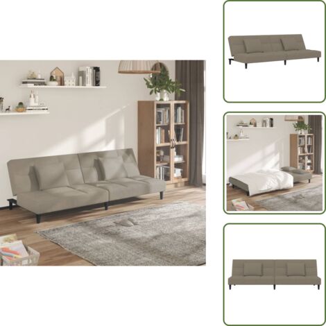 The Living Store Divano Letto a 2 Posti con 2 Cuscini Grigio Chiaro in Velluto - Divano letto 2 posti