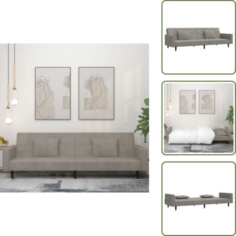 The Living Store Divano Letto a 2 Posti con 2 Cuscini Grigio Chiaro in Velluto - Divano letto 2 posti