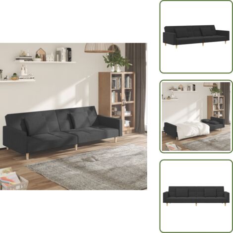 The Living Store Divano Letto a 2 Posti con 2 Cuscini Grigio Scuro in Tessuto - Divano a 2 posti