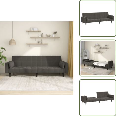The Living Store Divano Letto a 2 Posti con 2 Cuscini Grigio Scuro in Velluto - Divano letto 2 posti