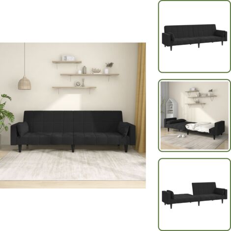 The Living Store Divano Letto a 2 Posti con 2 Cuscini Nero in Velluto - Divano letto 2 posti