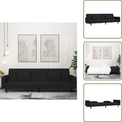 The Living Store Divano Letto a 2 Posti con 2 Cuscini Nero in Velluto - Divano letto 2 posti