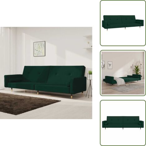 The Living Store Divano Letto a 2 Posti con 2 Cuscini Verde Scuro in Velluto - Divano a 2 posti
