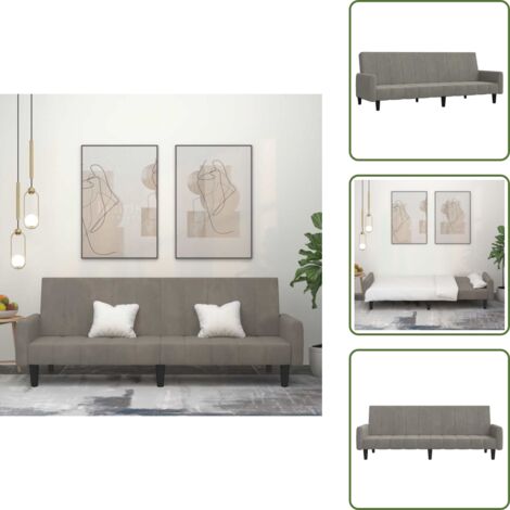 The Living Store Divano Letto a 2 Posti Grigio Chiaro in Velluto - Letto a 2 posti