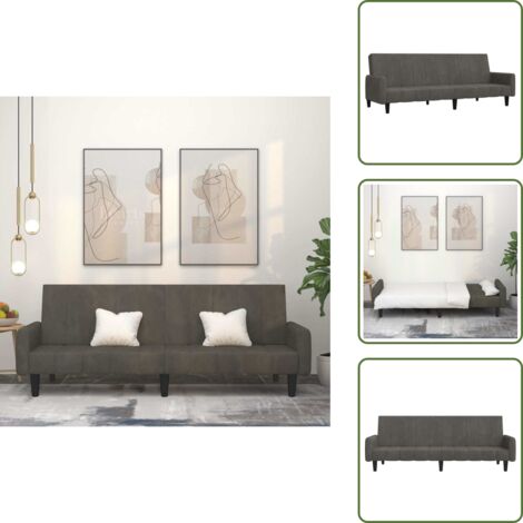 The Living Store Divano Letto a 2 Posti Grigio Scuro in Velluto - Divano a 2 posti