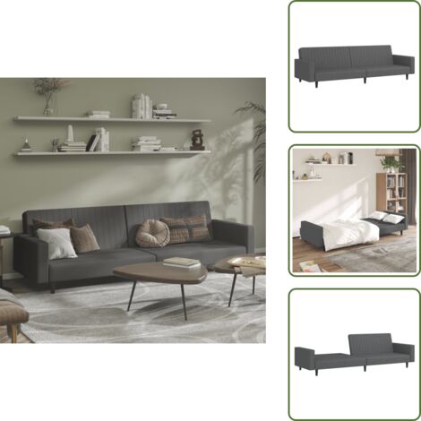 The Living Store Divano Letto a 2 Posti Grigio Scuro in Velluto - Divano a 2 posti