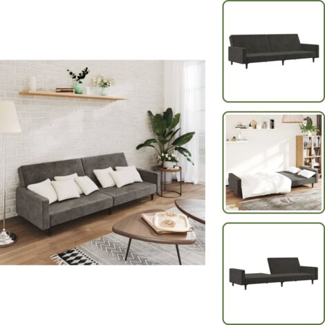 The Living Store Divano Letto a 2 Posti Grigio Scuro in Velluto - Divano a 2 posti