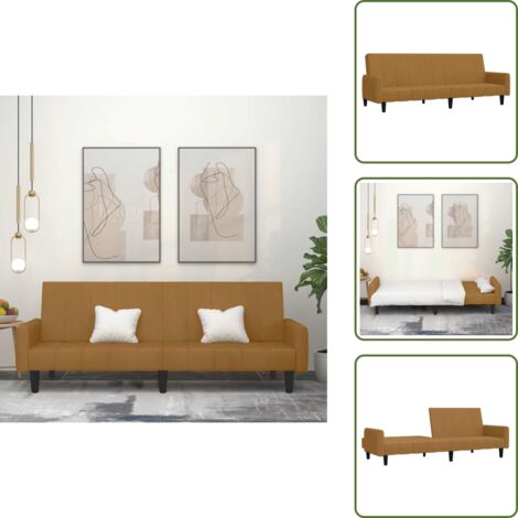 The Living Store Divano Letto a 2 Posti Marrone in Velluto - Letto a 2 posti