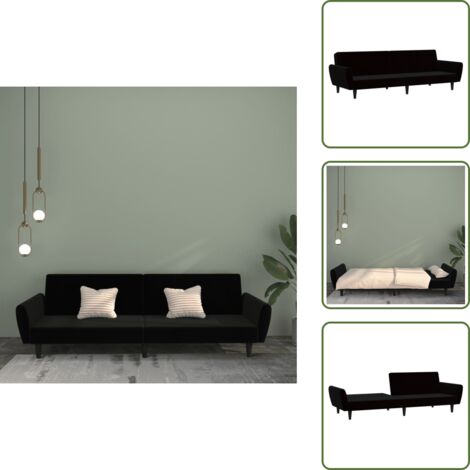 The Living Store Divano Letto a 2 Posti Nero in Velluto - Divano a 2 posti