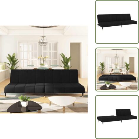 The Living Store Divano Letto a 2 Posti Nero in Velluto - Divano a 2 posti