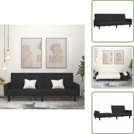 The Living Store Divano Letto a 2 Posti Nero in Velluto - Divano a 2 posti