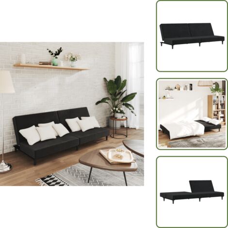 The Living Store Divano Letto a 2 Posti Nero in Velluto - Divano letto 2 posti