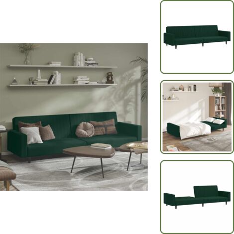 The Living Store Divano Letto a 2 Posti Verde Scuro in Velluto - Divano a 2 posti