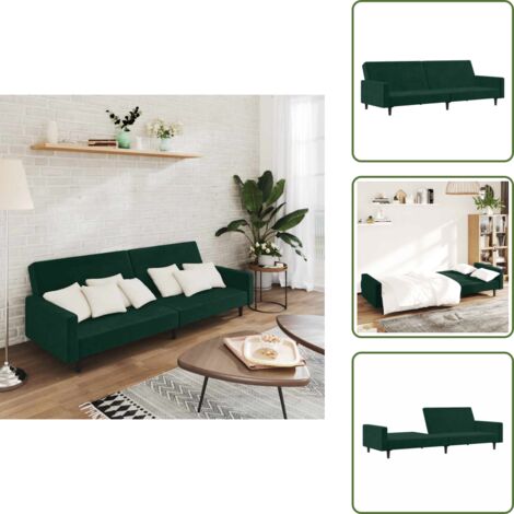 The Living Store Divano Letto a 2 Posti Verde Scuro in Velluto - Divano a 2 posti