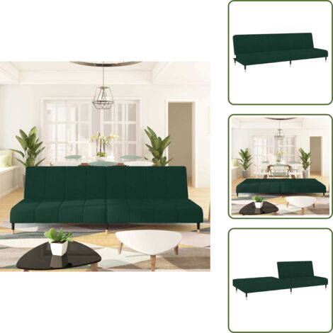 The Living Store Divano Letto a 2 Posti Verde Scuro in Velluto - Divano a 2 posti