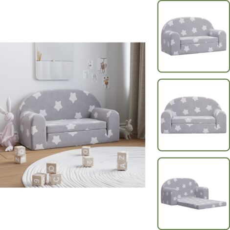 The Living Store Divano Letto Bambini a 2 Posti Grigio Chiaro con Stelle Peluche - Divano per bambini 2 posti