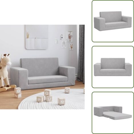 The Living Store Divano Letto Bambini a 2 Posti Grigio Chiaro in Morbido Peluche - Divano per bambini