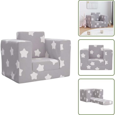 The Living Store Divano Letto Bambini Grigio Chiaro con Stelle Morbido Peluche - Divano letto per bambini