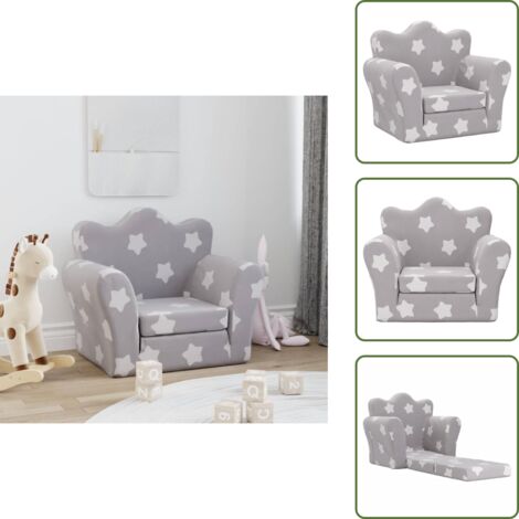 The Living Store Divano Letto Bambini Grigio Chiaro con Stelle Morbido Peluche - Poltrona per bambini