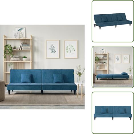 The Living Store Divano Letto Blu in Velluto - Divano letto con schienale regolabile