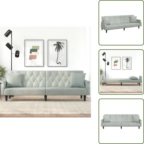 The Living Store Divano Letto con Braccioli Grigio Chiaro in Velluto - Velluto