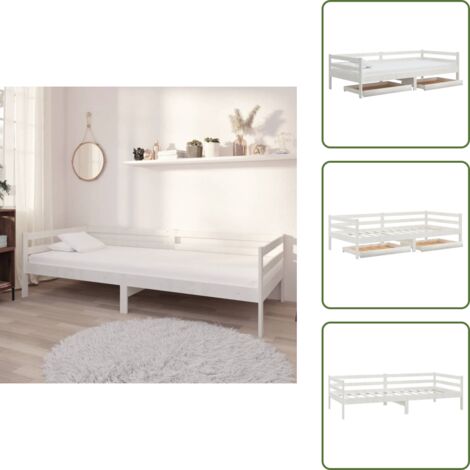 The Living Store Divano Letto con Cassetti 90x200 cm Bianco in Massello di Pino - Letto multifunzionale
