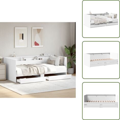 The Living Store Divano Letto con Cassetti senza Materasso Bianco 75x190 cm - Letto da giorno