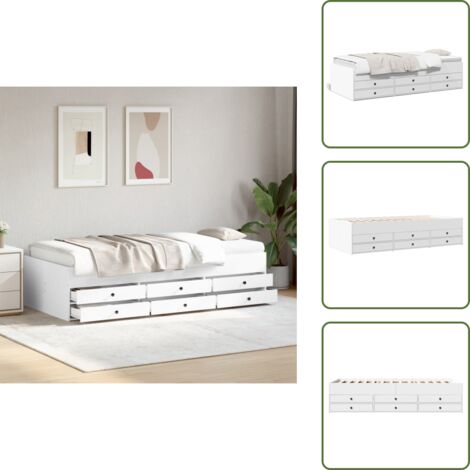 The Living Store Divano Letto con Cassetti senza Materasso Bianco 90x190 cm - Letto da giorno