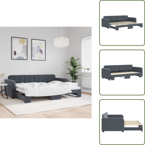 The Living Store Divano Letto con Letto Estraibile Grigio Scuro 80x200cm Velluto - Letto estraibile