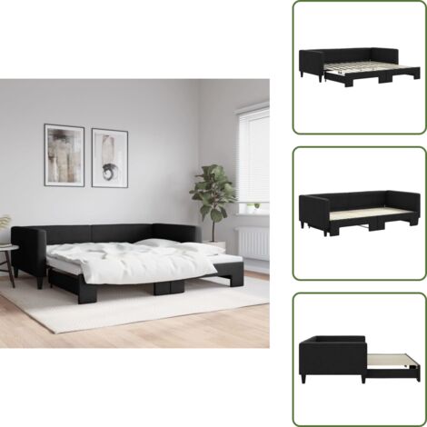 The Living Store Divano Letto con Letto Estraibile Nero 100x200 cm in Tessuto - Letto estraibile