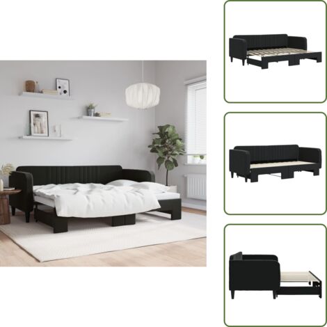 The Living Store Divano Letto con Letto Estraibile Nero 80x200 cm in Velluto - Letto estraibile