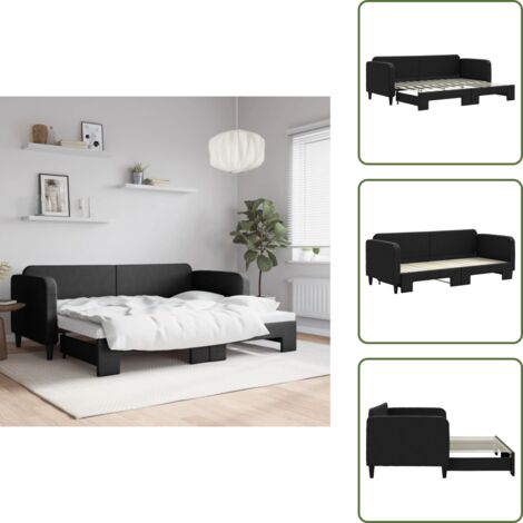 The Living Store Divano Letto con Letto Estraibile Nero 80x200 Tessuto - Letto estraibile
