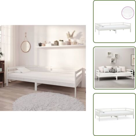 The Living Store Divano Letto con Materasso 90x200 cm Bianco in Legno di Pino - Materasso in schiuma