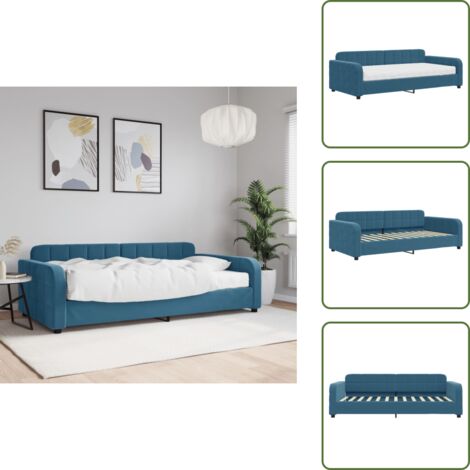 The Living Store Divano Letto con Materasso Blu 100x200 cm in Velluto - Materasso in schiuma