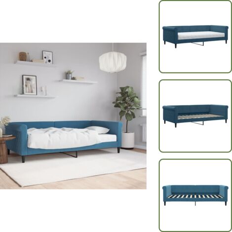 The Living Store Divano Letto con Materasso Blu 100x200 cm in Velluto - Materasso in schiuma