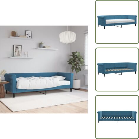 The Living Store Divano Letto con Materasso Blu 80x200 cm in Velluto - Materasso in schiuma
