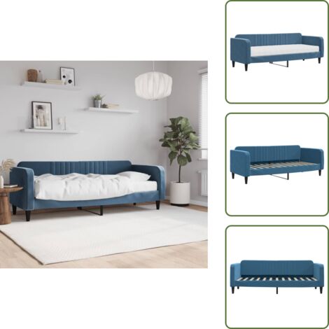 The Living Store Divano Letto con Materasso Blu 80x200 cm in Velluto - Materasso in schiuma