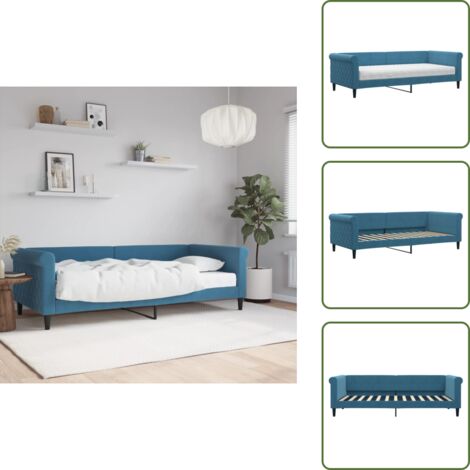 The Living Store Divano Letto con Materasso Blu 90x200 cm in Velluto - Materasso in schiuma