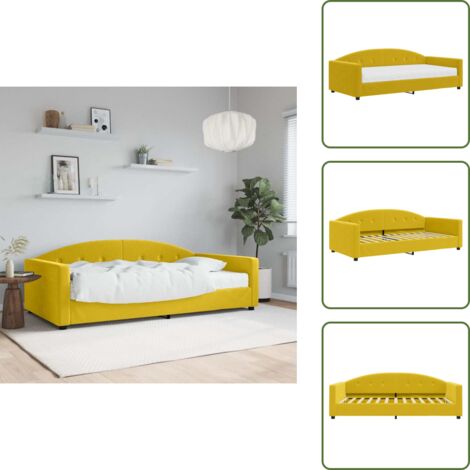 The Living Store Divano Letto con Materasso Giallo 100x200 cm in Velluto - Materasso in schiuma