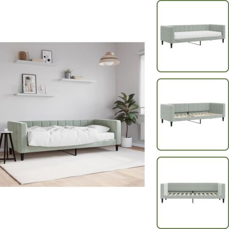 The Living Store Divano Letto con Materasso Grigio Chiaro 80x200 cm in Velluto - Materasso in schiuma