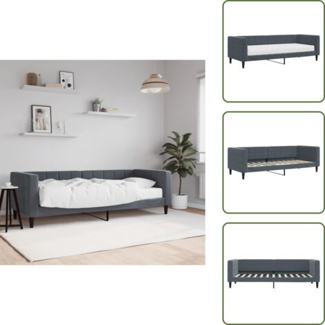 The Living Store Divano Letto con Materasso Grigio Scuro 80x200 cm in Velluto - Materasso in schiuma