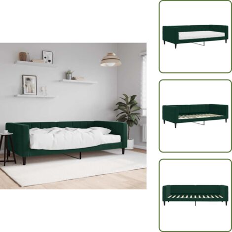 The Living Store Divano Letto con Materasso Verde Scuro 100x200 cm in Velluto - Materasso in schiuma