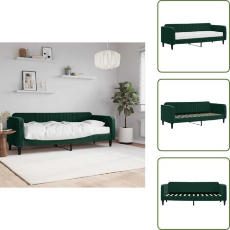 The Living Store Divano Letto con Materasso Verde Scuro 80x200 cm in Velluto - Materasso in schiuma