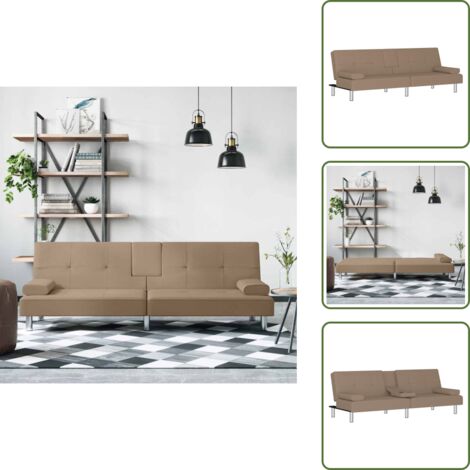 The Living Store Divano Letto con Portabicchieri in Similpelle Cappuccino - Divano con portabicchieri