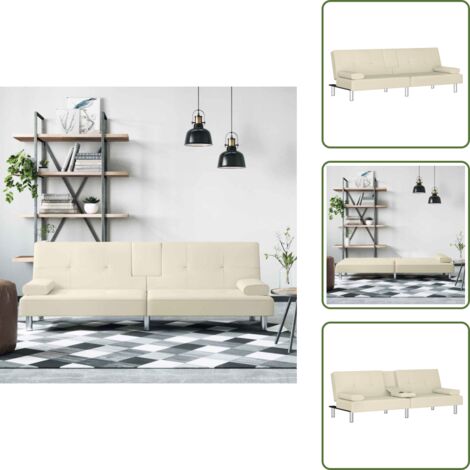 The Living Store Divano Letto con Portabicchieri in Similpelle Crema - Divano con portabicchieri