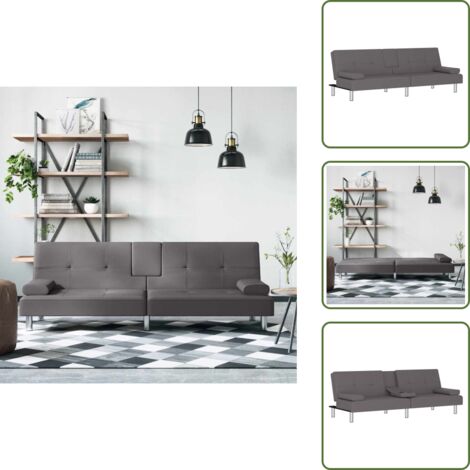 The Living Store Divano Letto con Portabicchieri in Similpelle Grigio - Divano con portabicchieri