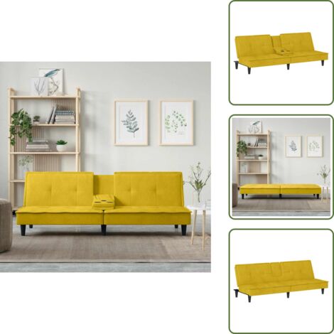 The Living Store Divano Letto con Portabicchieri in Velluto Giallo - Velluto